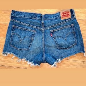 Levi's Womens 501 Jean Shorts Denim Cherry Embroidered Cut Off Medium Wash